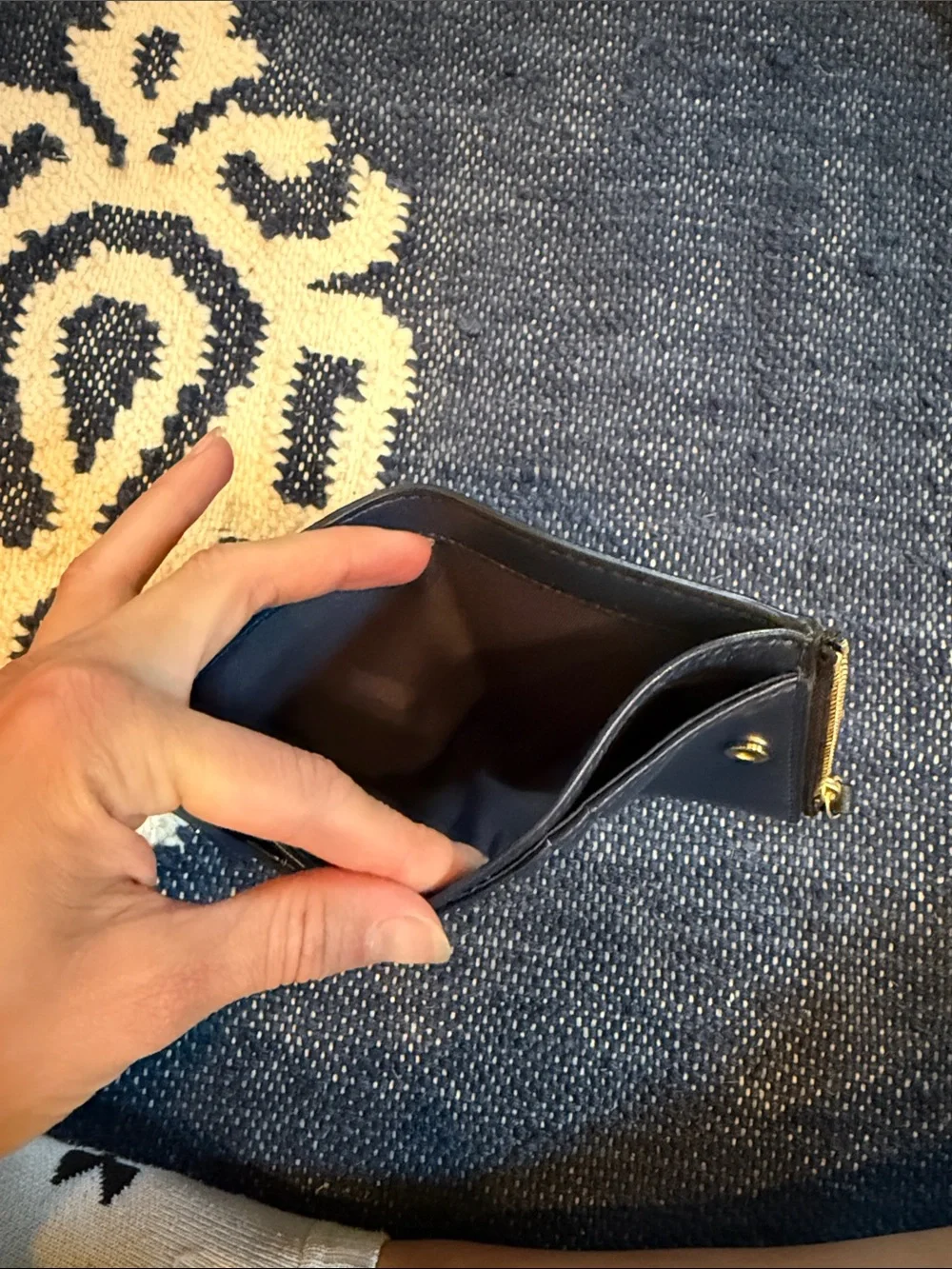 Tory Burch navy Leather Zip Card Wallet with Gold Logo